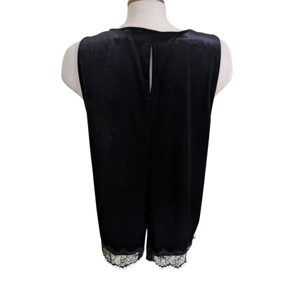 CECE Womens Sleeveless Velour Blouse Top Size XL Black Lace Hem Trim Whimsygoth - Picture 5 of 8